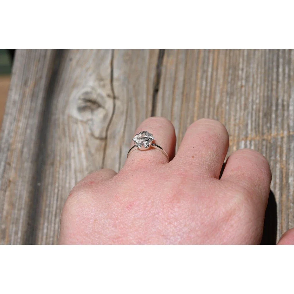 Herkimer Diamond Ring Rustic dainty unique alternative simple boho minimalist na